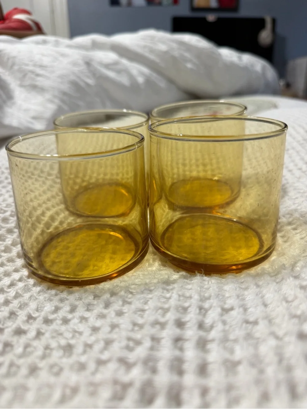 Libbey Bolero Gold Amber DOF Rocks Lowball Glasses Set of 4 3” MCM USA 1970s VTG